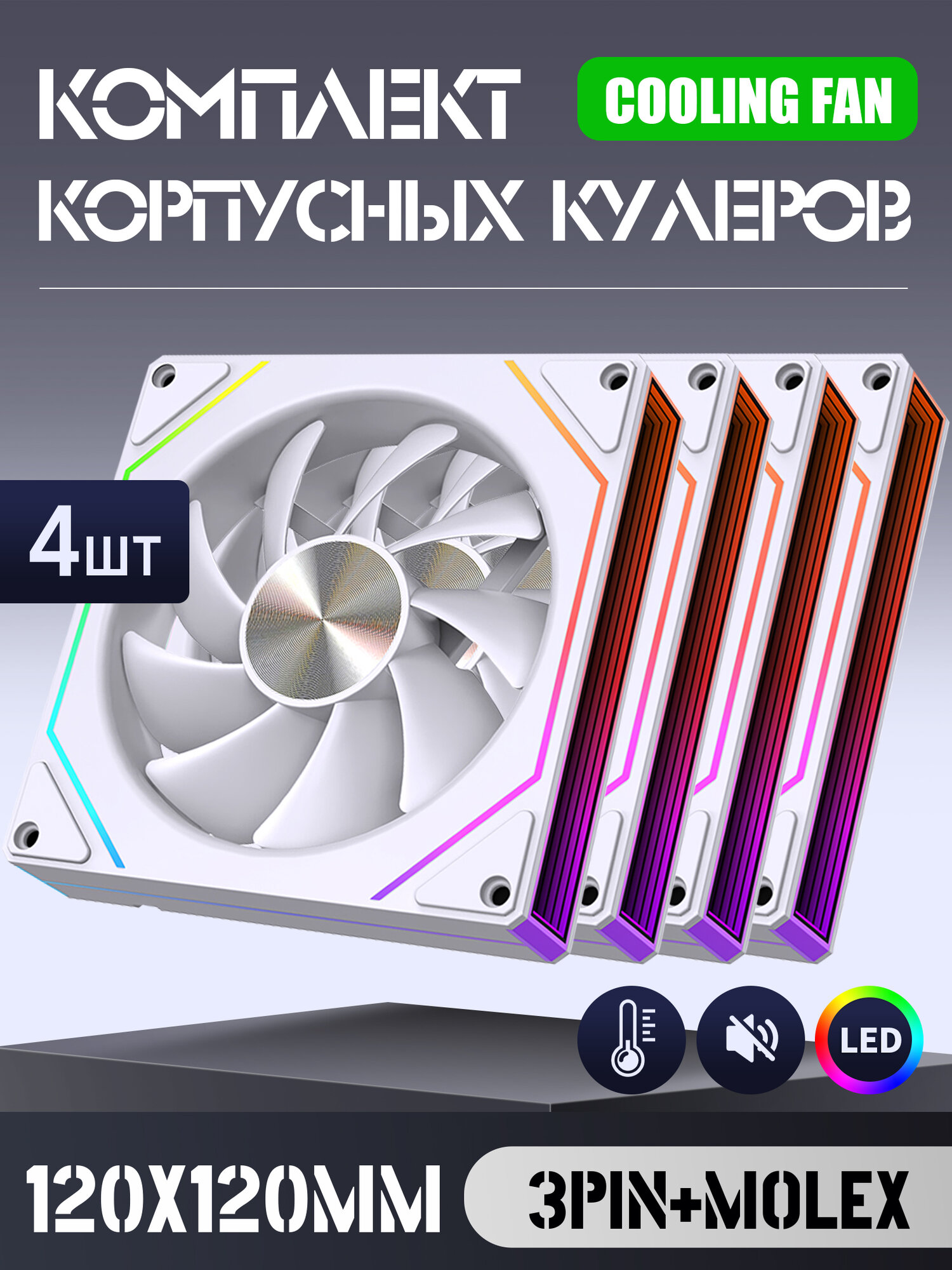 Вентилятор для корпуса 120 мм *4 шт RGB, Вентиляторы для ПК с fRGB подсветкой