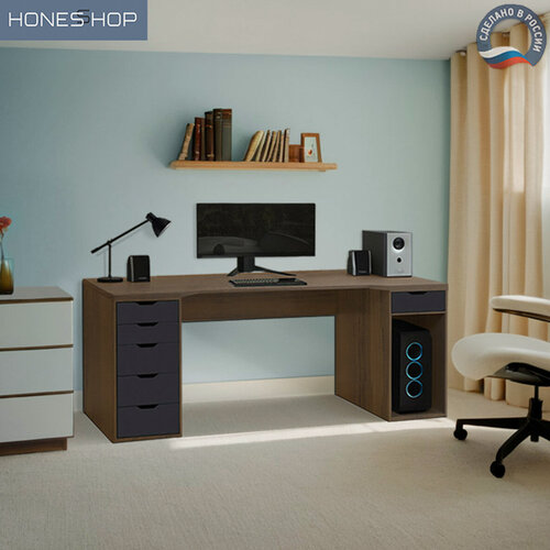 Изображение товара Игровой компьютерный стол Аскард, ЛДСП, корпус орех экко/фасад серый уголь, 170х60х70