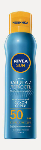 Изображение товара NIVEA Спрей сухой для тела защита и легкость солнцезащитный SPF 50, 200 мл