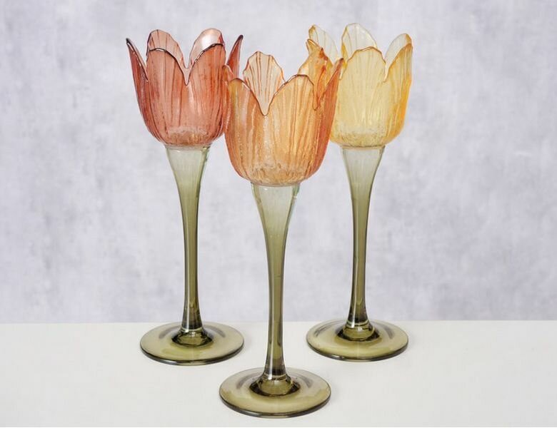 Набор подсвечников тюльпаны фоллис, стекло, 24 см, 3 шт, Boltze 2053997-набор