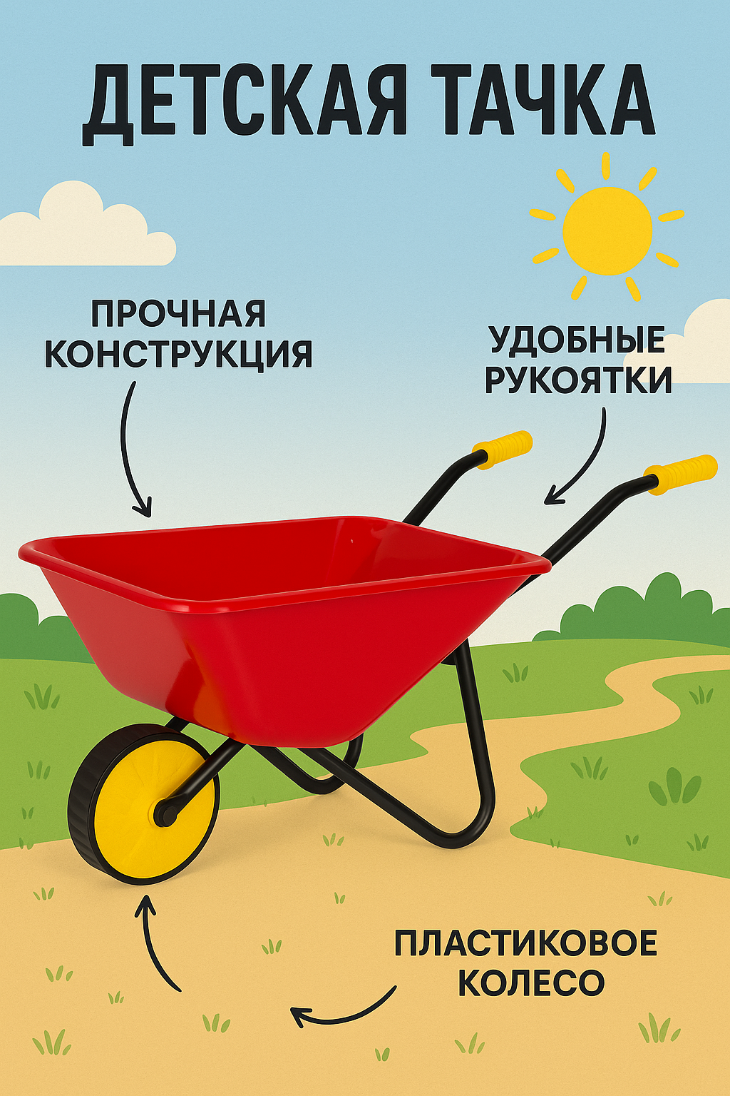 Тележка садовая детская Совтехстром, от 3 лет, пластик, красный, Сима-ленд