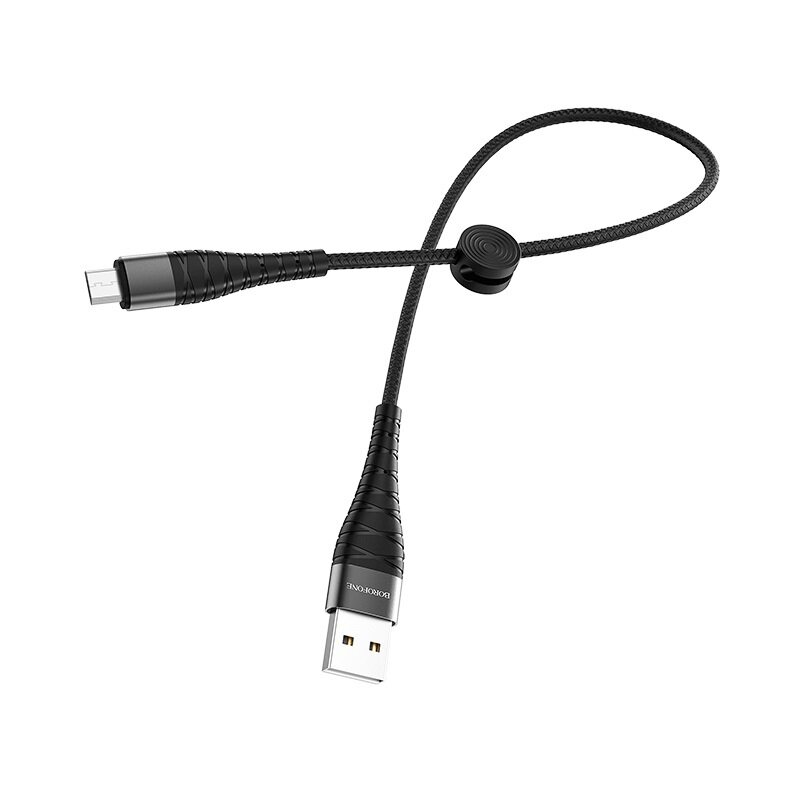 Кабель USB-microUSB с быстрой зарядкой 2.4A, нейлоновая оплетка, 0.25м, черный
