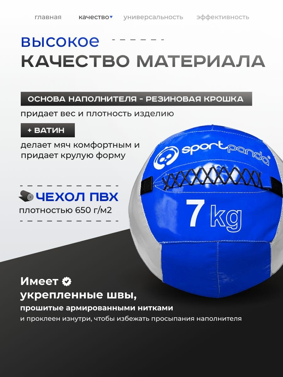 Медбол SportPanda, ПВХ, диаметр 38 см, 7 кг, армированные швы — фото 1