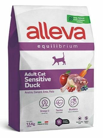 Alleva Equilibrium Adult Cat Sensitive Duck 1,5 кг сухой корм для взрослых кошек с чувствительным пищеварением утка