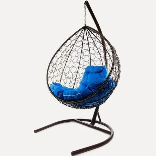 Изображение товара Подвесное кресло кокон M-group Капля с ронтангом коричневое+синяя подушка