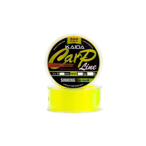 Монофильная леска для рыбалки KAIDA Леска CARP LINE Sinking 300м Fluo Yellow 0.370 мм