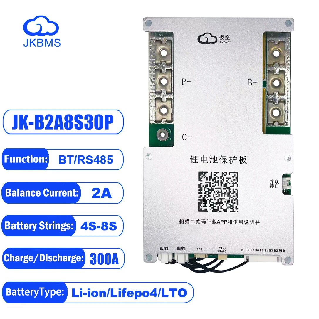 Батарея JIKONG BMS Jikong Smart BMS Active Balance 4S 8S 16S 20S 24S 60A 100A 150A 200A 12V 24V для кемпинга Power Bank Lifepo4, JK-B2A8S30P, 3,2 В