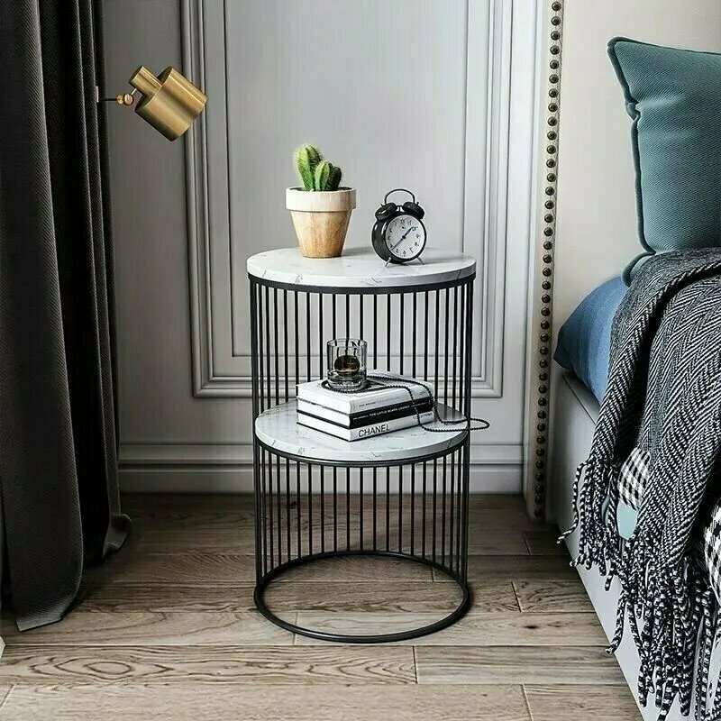 Журнальный стол круглый каркас из металла ДВП белый/чёрный 30x30x55 см