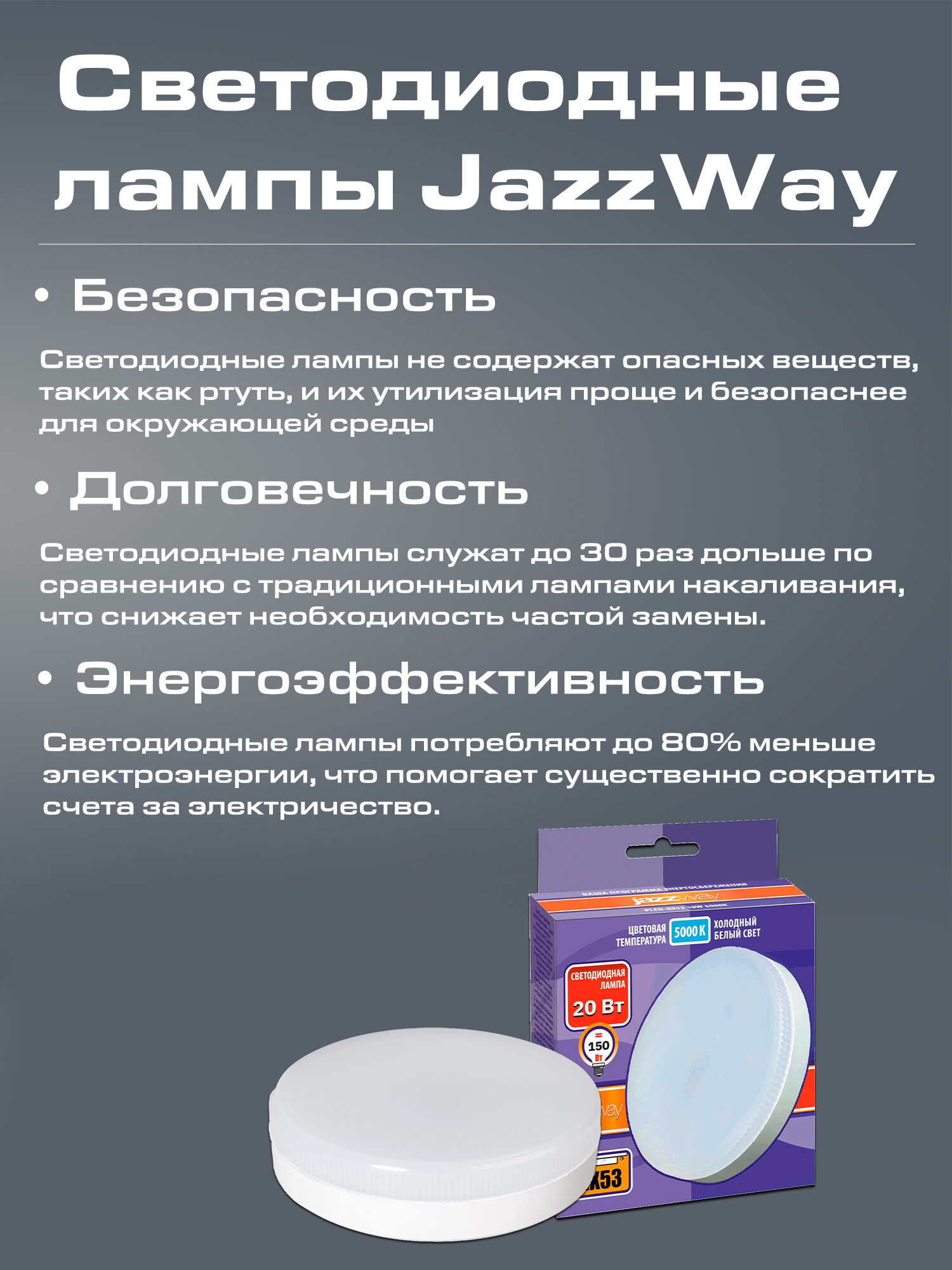 Лампа светодиодная Jazzway PLED-GX53 20W 5000K набор 10шт — фото 1