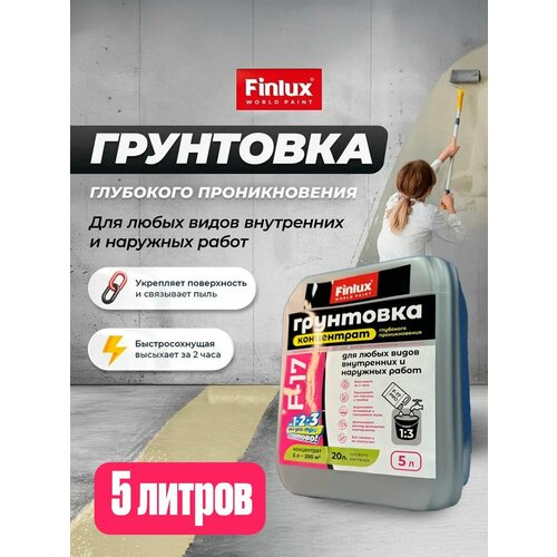 фото Грунтовка глубокого проникновения для любых видов внутренних и наружных работ finlux f-17 euro