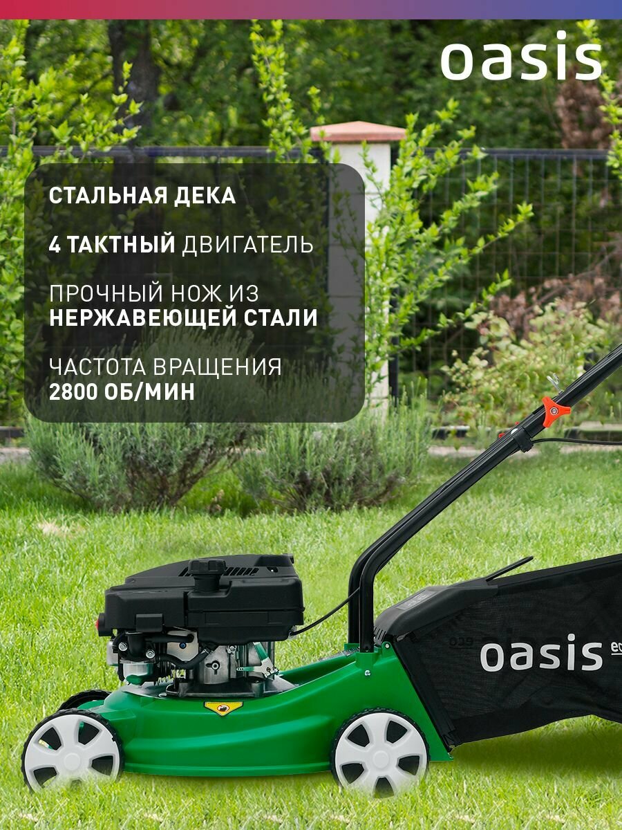 Изображение Газонокосилка бензиновая несамоходная для травы Oasis GBS-3.5 Eco, 2000 Вт, 2,7 л. с, 2800 об/мин