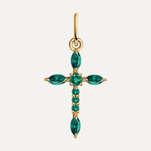Изображение товара Крестик, красное золото, 585 проба, изумруд синтетический