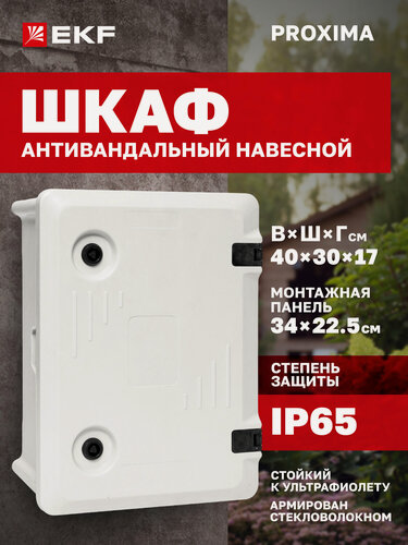 Изображение товара Щиток электрический навесной EKF PROXIMA ЩМП антивандальный с монтажной панелью(400x300x170мм) IP65