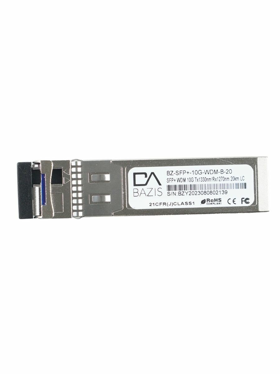 Оптический модуль SFP+, скорость передачи: 10 Гбит/с, разъем LC, длина волны 1330/1270 нм, расстояние передачи 20км