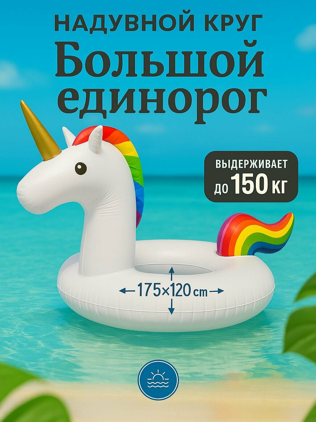 Водный матрас круг в виде единорога