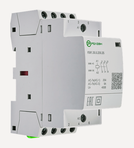 Изображение товара Модульный контактор 3НО контакта 25А; 230В AC/DC, релеон, KM1.30.0.230.25