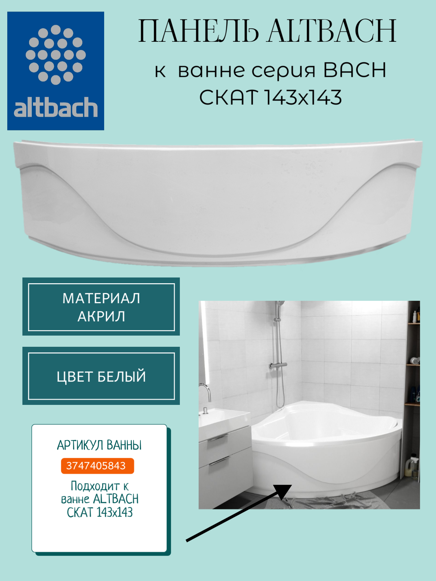 Панель для ванны Скат 143х143