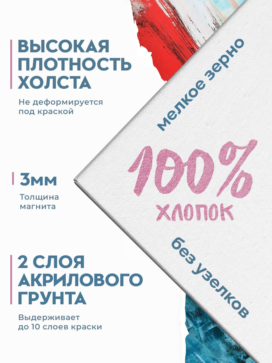 Холсты на магните Denksy 7.5x7.5 см, хлопок, мелкое зерно, 280г/м², 4шт — фото 1