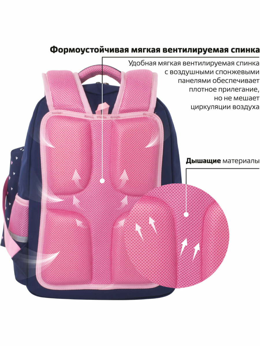 Рюкзак / ранец / портфель школьный подростковый для девочек анатомическая спинка Юнландия Complete, с пеналом в комплекте, Pink bow, 229972 — фото 1