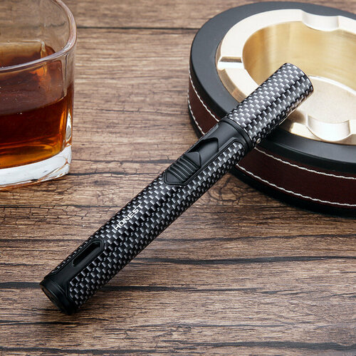 Портативная турбо-горелка Honest BCZ753, для пайки, обжима, розжига, 1 шт, стиль карбон. Подарочная упаковка. Без газа, пустой серый, черный