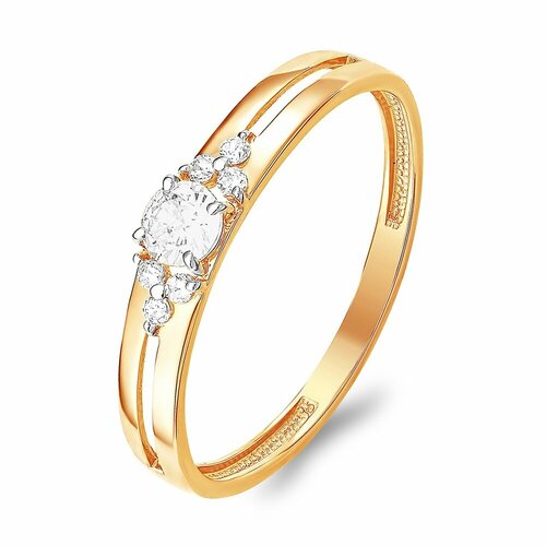 фото Кольцо 585gold, красное золото, 585 проба, родирование, фианит, размер 19, красный