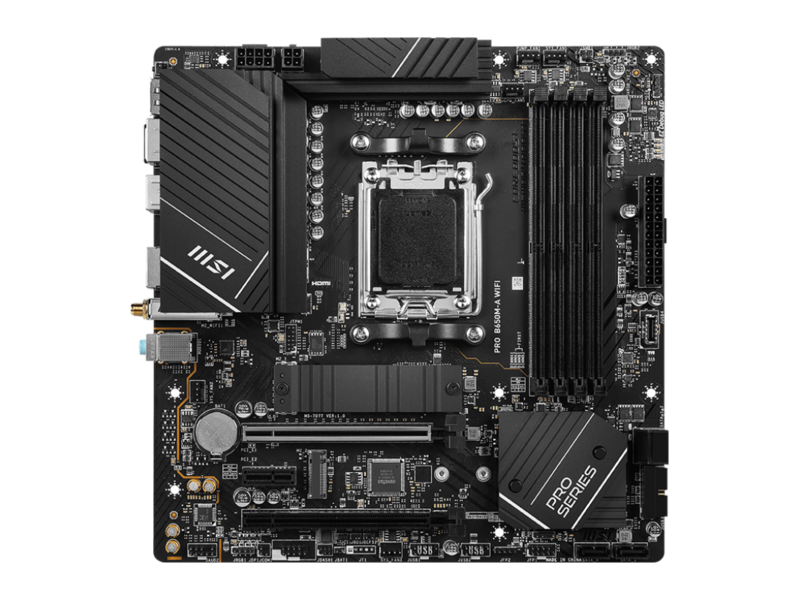 Материнская плата материнская плата/ MB AMD B650 sAM5, 4xDDR5(256GB), HDMI 2.1/DP, 1xPCIe 5.0x16, 1xPCIe 4.0x16, 1xPCIe 3.0, 1xLAN (2.5GbE), Wi-Fi, BT, 4xSATA 6Gb/s, 2xM.2, 8xUSB 3.2, mATX — фото 1