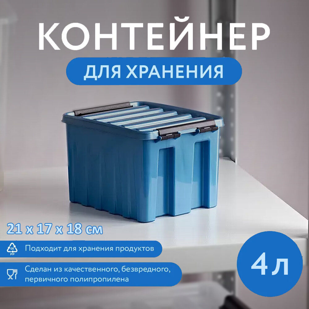 Контейнер для хранения RoxBox с крышкой 4л 21х17х18 см синий
