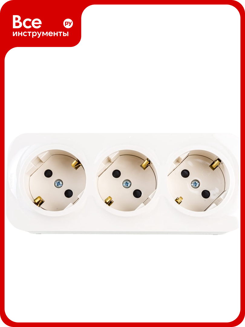 Розеточный блок Legrand тройной с заземлением Legrand Quteo с предварительным подключением со шторками IP20 16А 250В винтовые зажимы накладной монтаж слоновая кость 782268