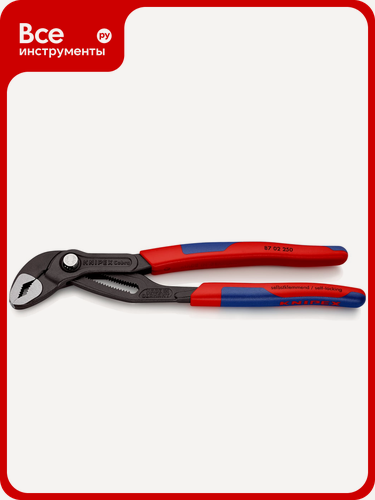 Изображение товара Переставные клещи Knipex Cobra, 50 мм (2"), 2К ручки, KN-8702250SB, из CrV сплава, с двухкомпонентным покрытием рукояток