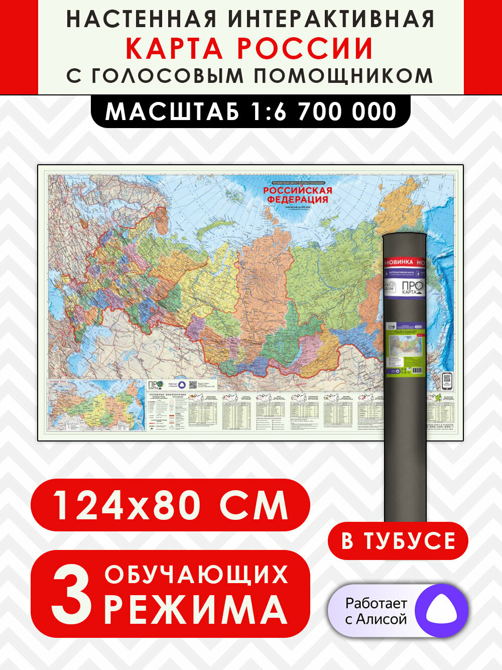 Геодом Настенная интерактивная карта России, 124х80 см