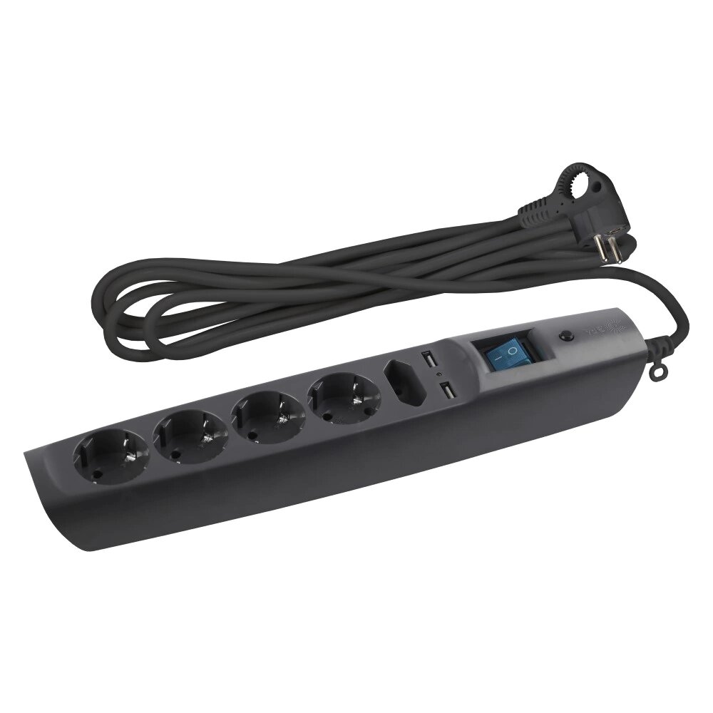 Фильтр сетевой ЭРА SF 5 гнезд + 2 USB 2 м антрацит