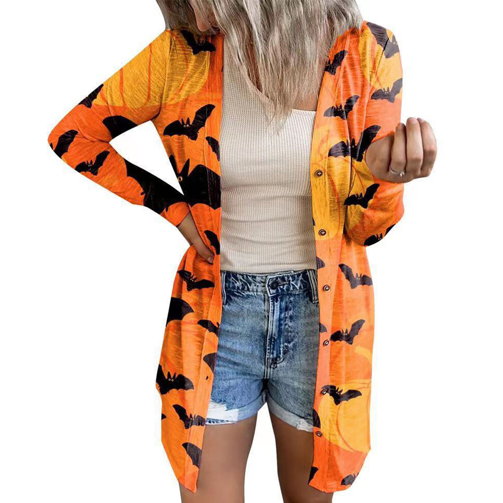 Женский светлый свитер с длинными рукавами и открытым передом для Хэллоуина легкая кофта для осени желтый цвет размер M