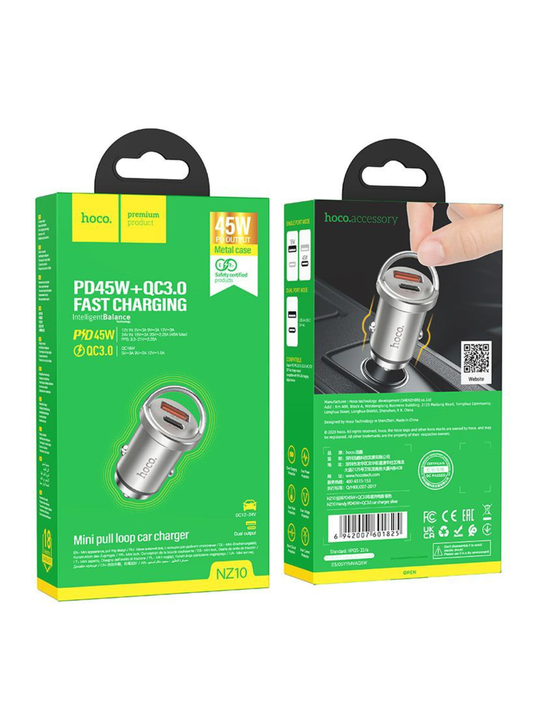 Автомобильное зарядное устройство Hoco NZ10, USB Type-A + Type-C — фото 1