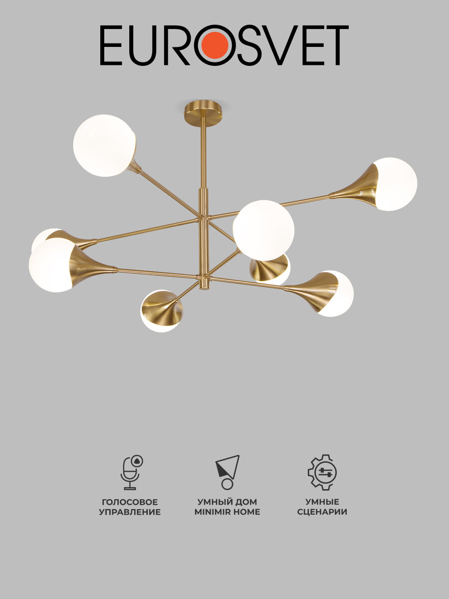 Умная люстра / Потолочный светильник с управлением по WI-FI Eurosvet Calyx 60168/8 Smart Умный дом цвет латунь