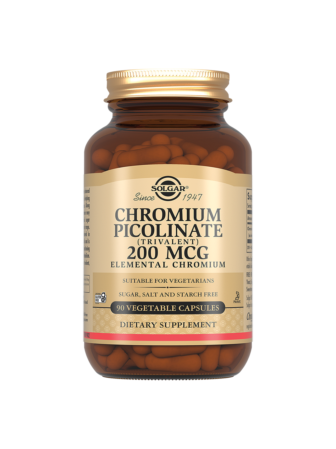 Пиколинат хрома SOLGAR, для контроля уровня сахара, метаболизм углеводов, капсулы, 90 шт — фото 1