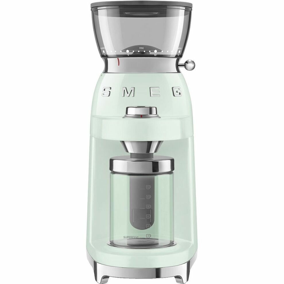 Кофемолка SMEG CGF03PGEU стиль 50-х гг 15 уровней помола конические жернова объем контейнера для кофе 240г пастельный зеленый
