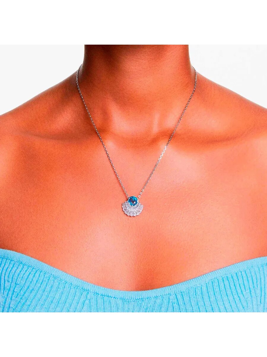 Колье SWAROVSKI, кристаллы Swarovski, длина 45 см, голубой, серебряный, бесцветный — фото 1