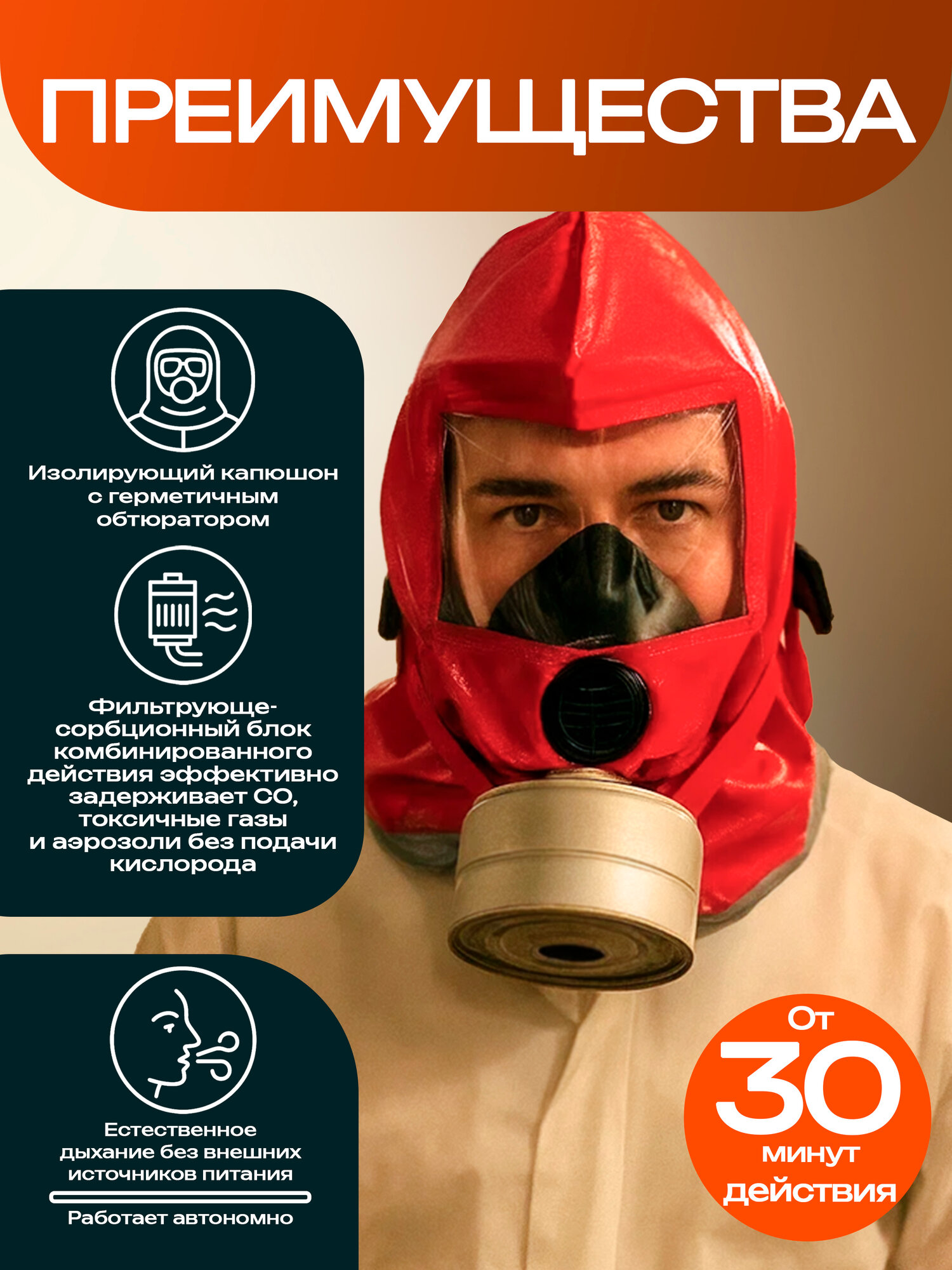 Универсальный фильтрующий самоспасатель ZEVS 30Е зевс 30Е — фото 1