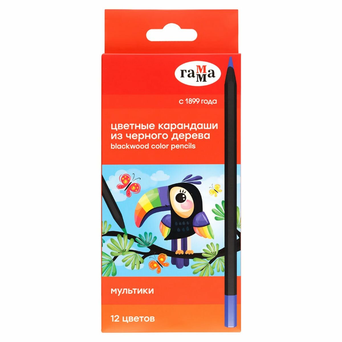 3 шт. Карандаши цветные Гамма "Мультики", 12цв, черное дерево, заточен, картон. упак, европодвес