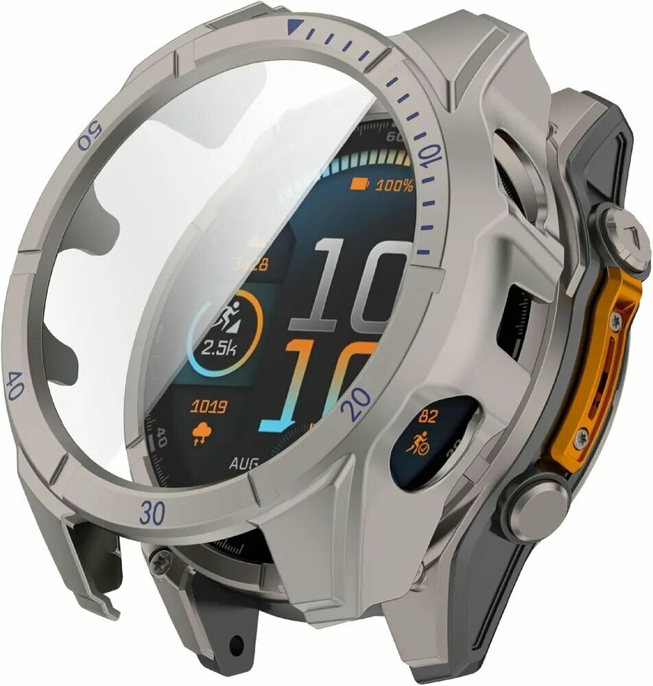 Чехол совместимый с Garmin Tactix 8 AMOLED 47мм 51мм, защитная стеклянная пленка + жесткий пластиковый с рамкой
