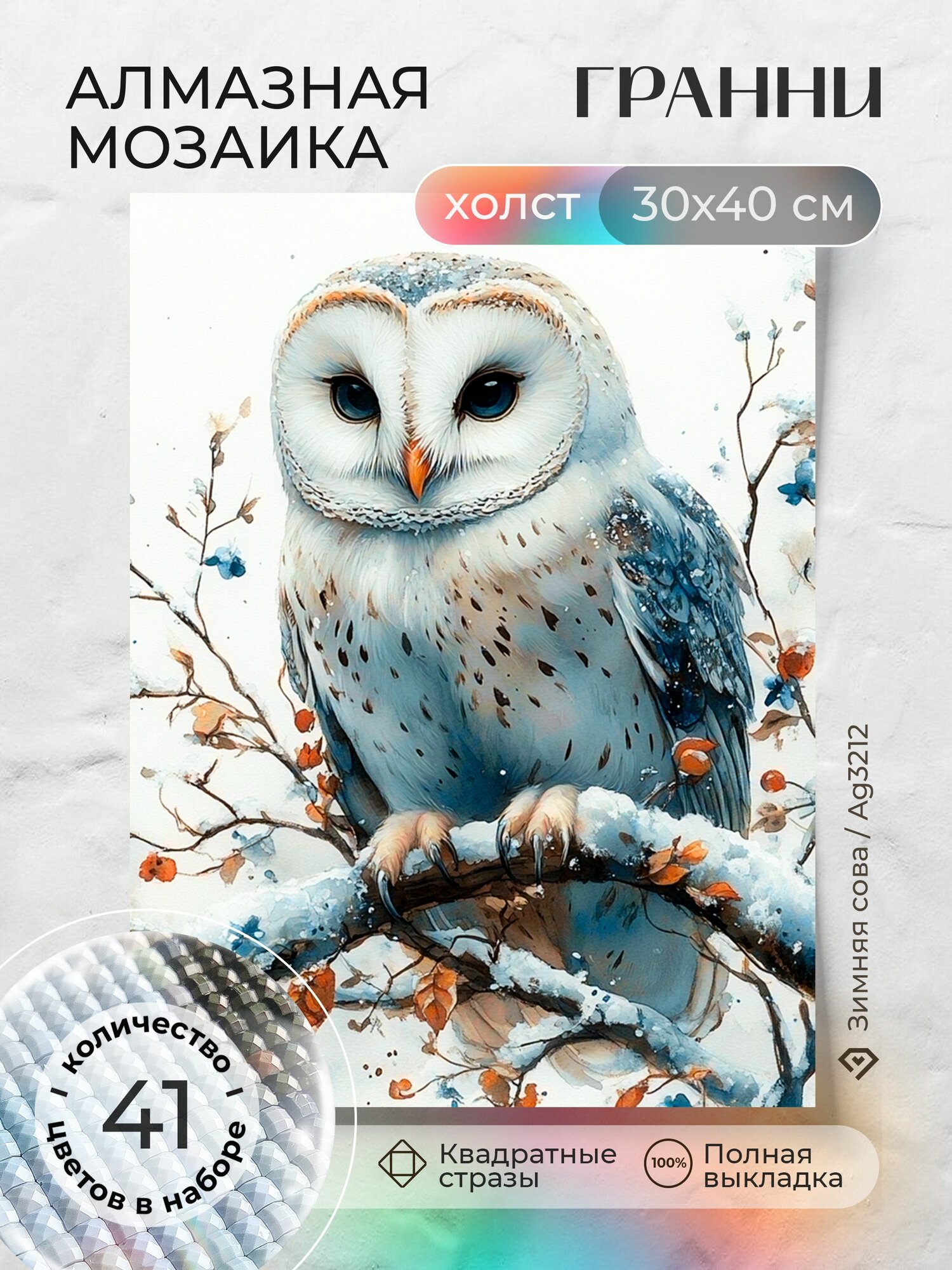 Алмазная мозаика Гранни Зимняя сова 30x40 Ag 3212
