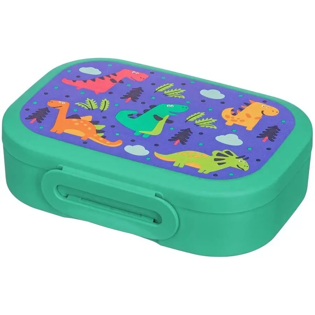 Ланч-бокс детский с декором динозавров 180x130x50 мм 0.98 л зеленый пластик