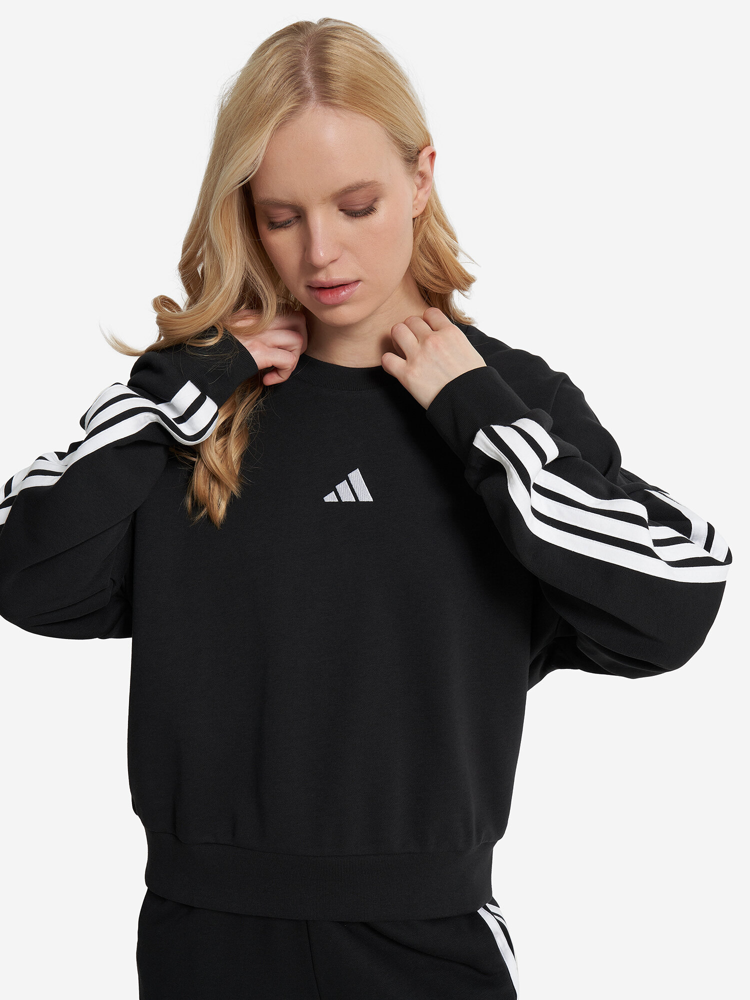 Свитшот adidas, размер L, , черный/белый