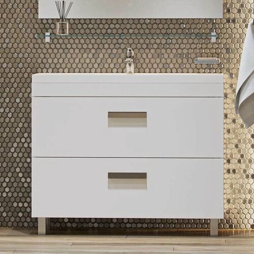 Изображение товара Тумба с раковиной Velvex Orlando 100 напольная, 100, 25 см, белая, матовая, из МДФ, с ящиками, раковина для ванной, из искусственного мрамора, прямоугольная