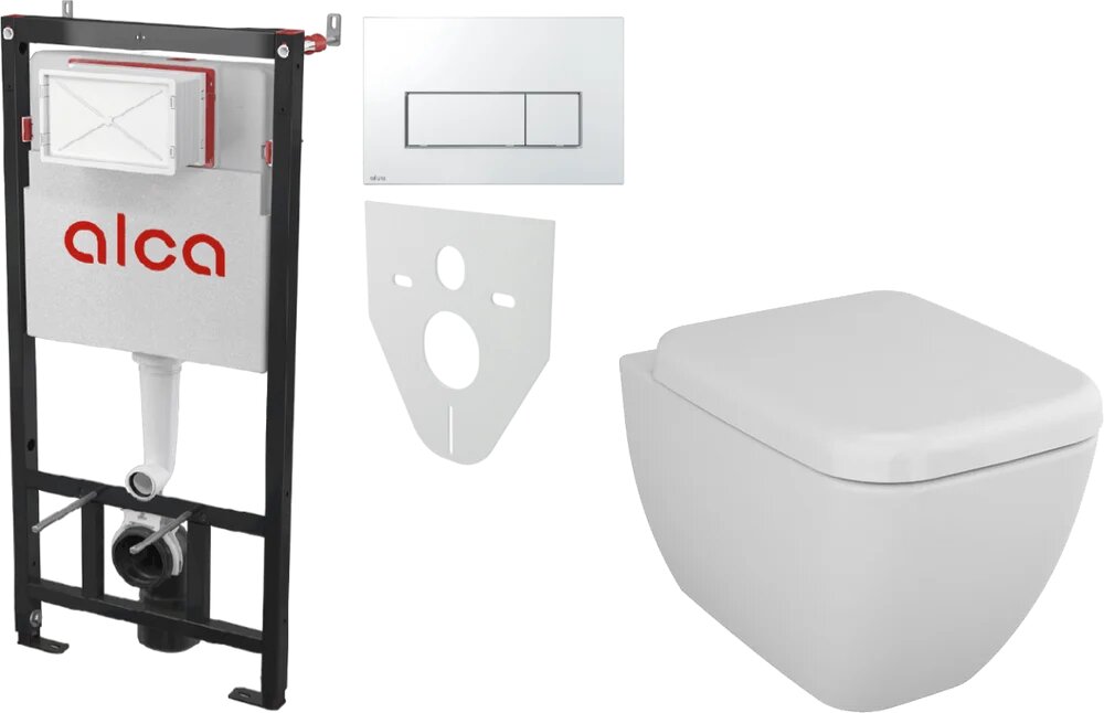 Комплект 3 в 1 Унитаз подвесной VitrA Shift 7742B003-0075 белая глянцевая / Сиденье 91-003-009 с микролифтом петли хром / Инсталляция с кнопкой AlcaPlast AM101/1120-4:1 RU M571-0001 цвет хром глянец