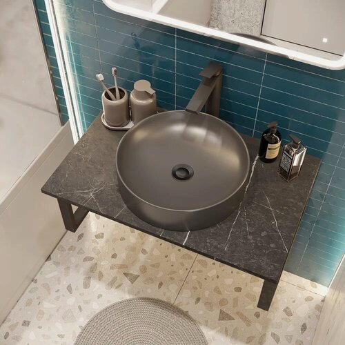 Изображение товара Раковина накладная STWORKI 3043-110 43 см, круглая, фаянсовая, раковина для ванной, черная