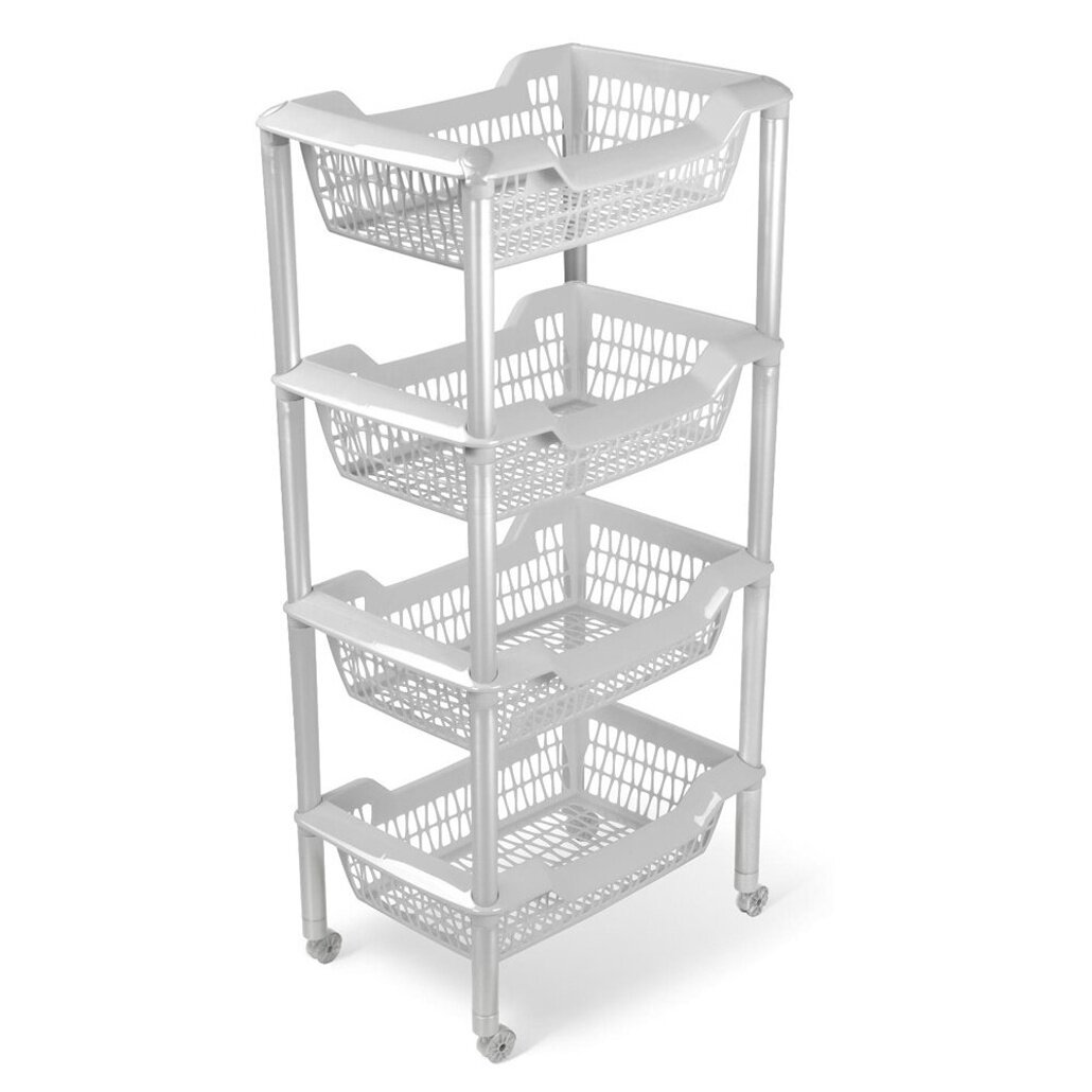Этажерка «Джета» на колесах 4 пластиковые корзины светло-серая для хранения вещей
