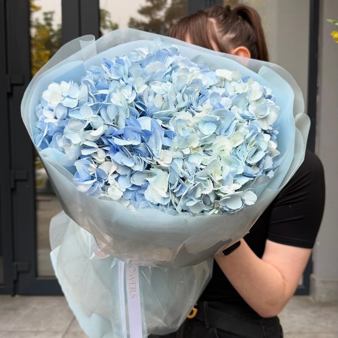 Букет из голубых гортензий 5 шт, красивый букет цветов, шикарный, премиум цветы, премиум букет