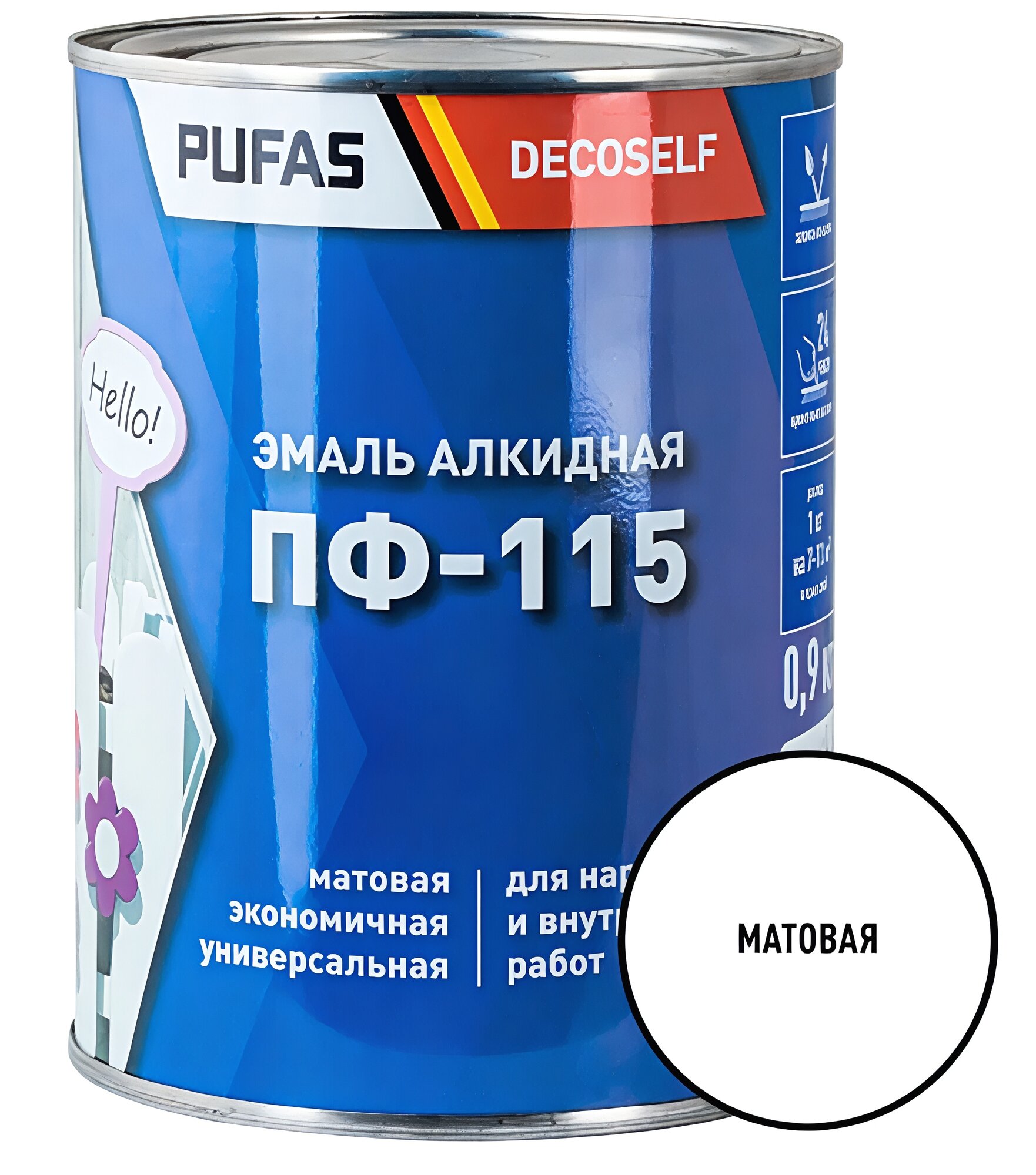 Декоселф эмаль ПФ-115 белая (09кг) матовая алкидная однокомпонентная