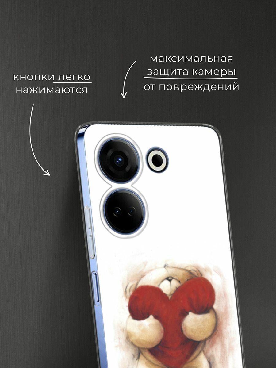 Чехол на Tecno Camon 20/20 Pro 4G / Текно Камон 20/20 Pro 4G с принтом "Мишка с сердцем 1" — фото 1